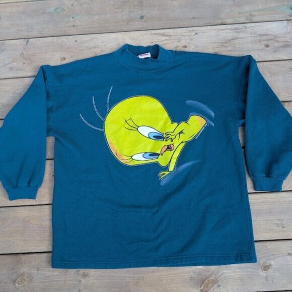 Vintage 1996 Novel Teez Double Sided Tweety Bird Sweater Size Large - Picture 1 of 9